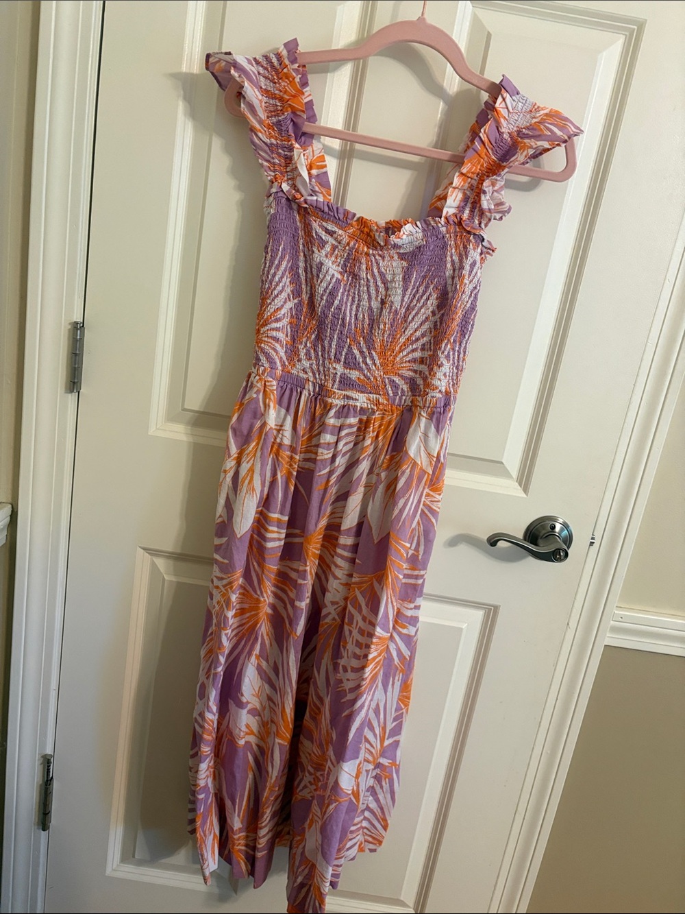 LOFT Lavender, Orange & White Tropical-Print Midi Dress